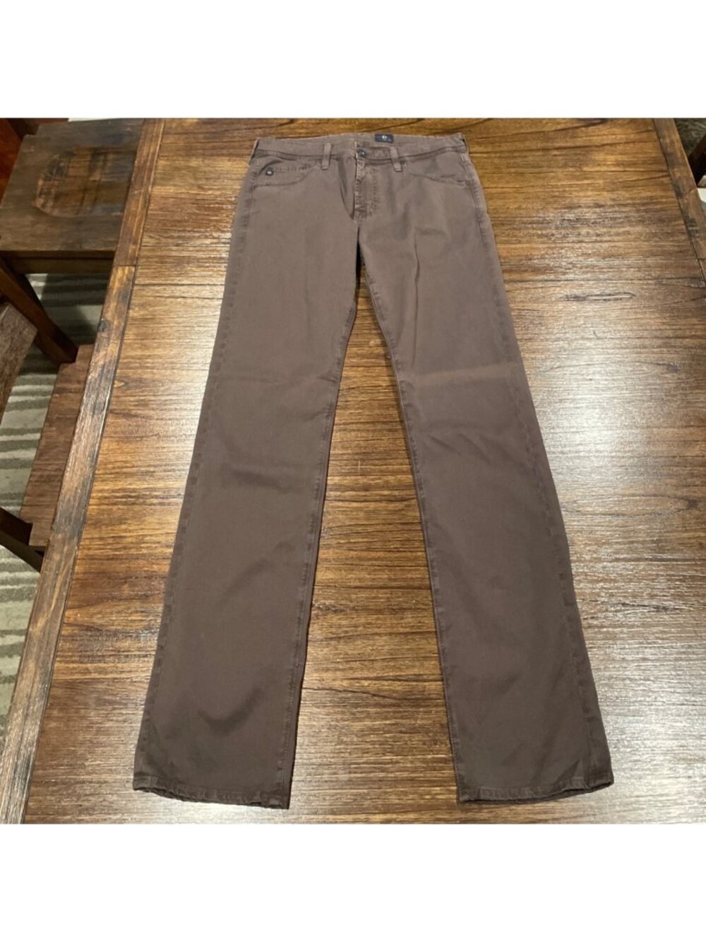 AG Matchbox Slim Straight Chino Pant Mens 32x35 Brown Stretch Trouser Workwear